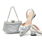 Floral Kitten Heels Sandals & Gemstone Hardbox Bag Evening Set - Styeenigma