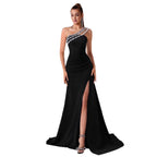 Luxury One-Shoulder Beaded Evening Gown – Bodycon Slit Formal Dress - Styeenigma
