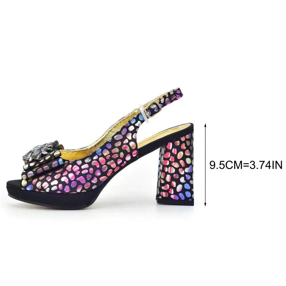 Diamond Peep Toe Chunky Heel Shoes & Evening Bag Set - Styeenigma