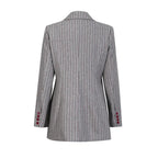 Vintage Lazy Style Grey Striped Irregular Design Blazer for Women. - Styeenigma
