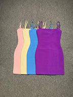 Ruched Spaghetti Strap Bodycon Mini Dress – Available in Pink, Yellow, Blue & Purple