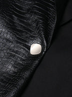 Crocodile Embossed Leather Patchwork V-Neck Vest for Women - Styeenigma