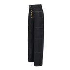 High Waist Rivet Button Straight Wide-Leg Denim Jeans Pants for Women - Styeenigma