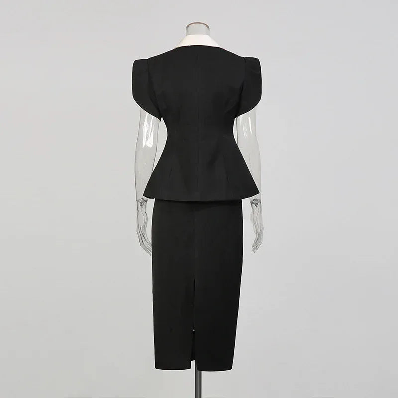 Sweet Style Women’s Two-Piece Set – V-Neck Top & Slimming Skirt Suit - Styeenigma