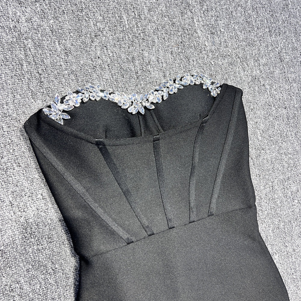 Women's Strapless Midi Dress with Crystal Stud Detailing | Evening Party Dress