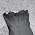 Women's Strapless Midi Dress with Crystal Stud Detailing | Evening Party Dress