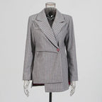 Vintage Lazy Style Grey Striped Irregular Design Blazer for Women. - Styeenigma