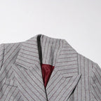 Vintage Lazy Style Grey Striped Irregular Design Blazer for Women. - Styeenigma