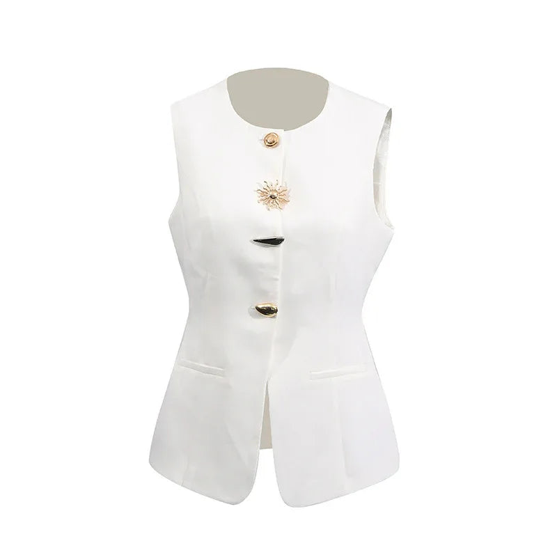 Women’s Sleeveless Irregular Hem Round Neck Button Camisole - Styeenigma