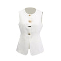 Women’s Sleeveless Irregular Hem Round Neck Button Camisole - Styeenigma