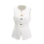 Women’s Sleeveless Irregular Hem Round Neck Button Camisole - Styeenigma