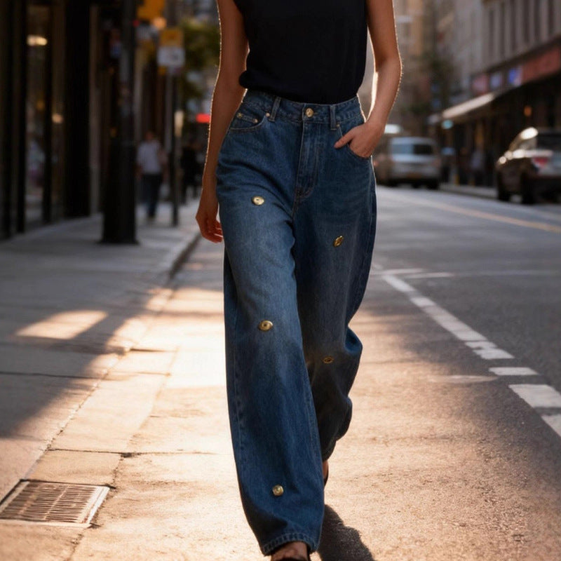Vintage Wide-Leg Jeans for Women – Retro Loose Fit, Blue Denim Pants