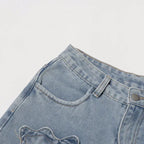 Street Style Floral Patchwork High Waist Straight Denim Jeans - Styeenigma