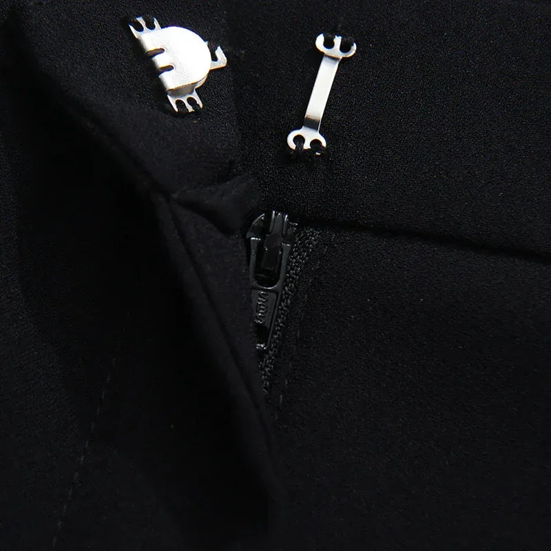 Women’s Black Suit Two-Piece Set – Rhinestone Blazer & High-Waist Straight Leg Pantsuit - Styeenigma