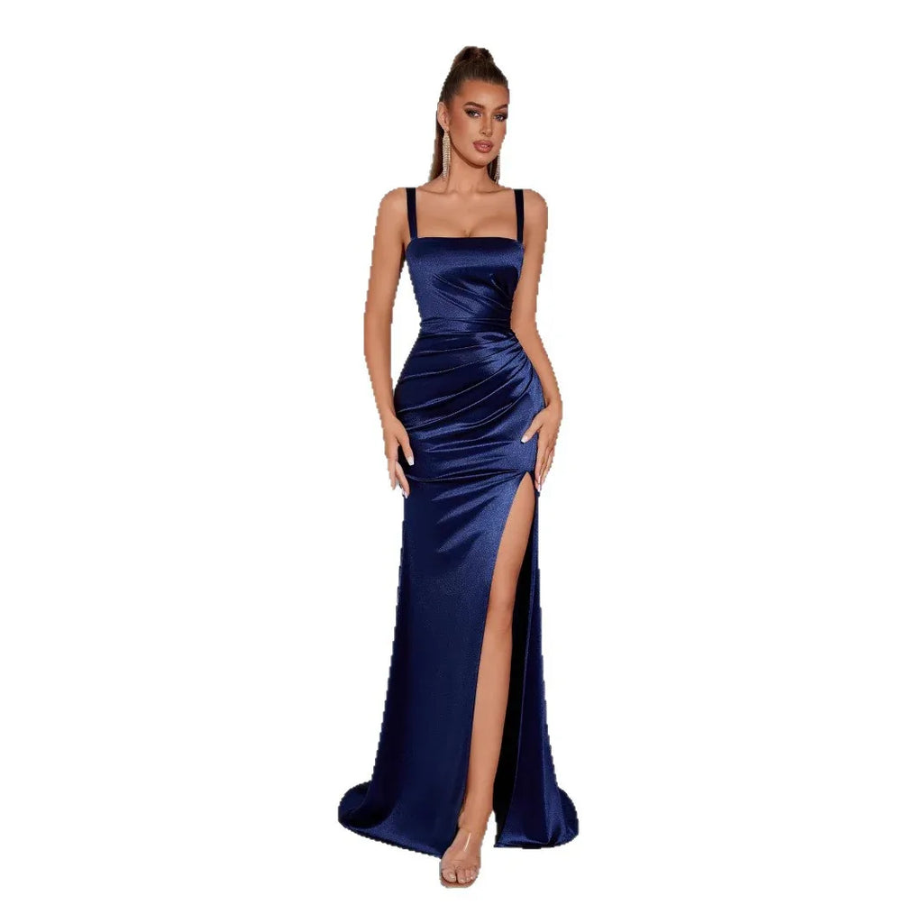 Satin Spaghetti Strap High Split Prom Dress – Ball Gown - Styeenigma