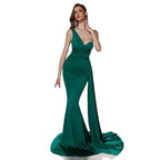Single Shoulder Long Tail Backless Evening Dress – Bridesmaid & Party Gown - Styeenigma