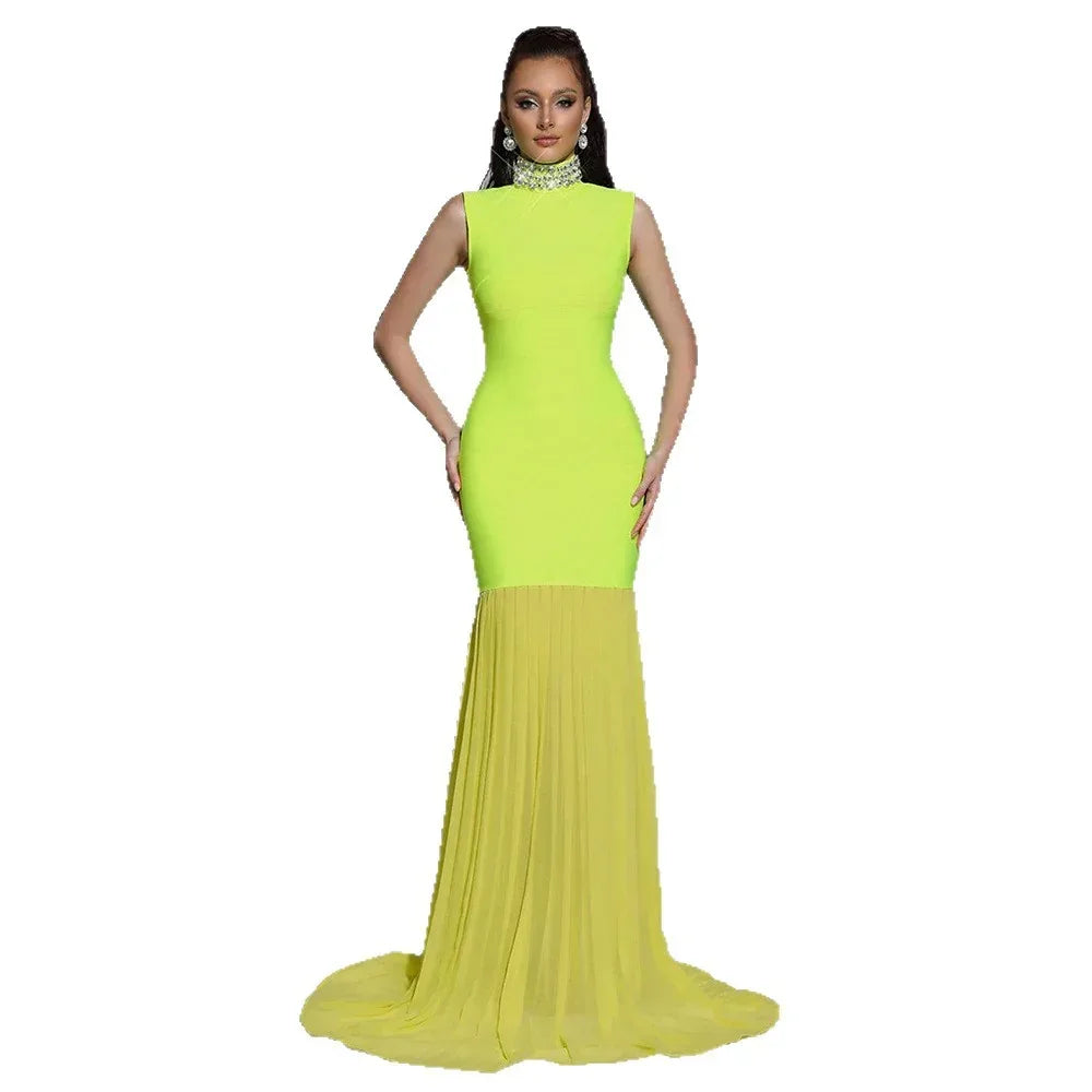 Diamond High Neck Bandage & Tulle Evening Gown Mermaid Formal Events - Styeenigma