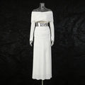 Minimalist Sexy Women’s Two-Piece Set – Off-Shoulder Long Sleeve Crop Top & Pleated Skirt - Styeenigma