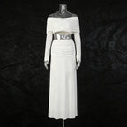 Minimalist Sexy Women’s Two-Piece Set – Off-Shoulder Long Sleeve Crop Top & Pleated Skirt - Styeenigma
