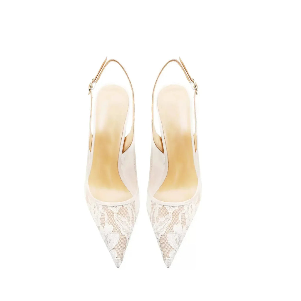 Women's Pointed Toe Lace Mesh Peep Toe High Heel Sandals - Styeenigma