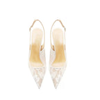 Women's Pointed Toe Lace Mesh Peep Toe High Heel Sandals - Styeenigma