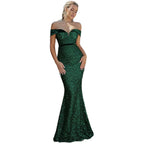 Sequin Off-the-Shoulder Mermaid Evening Gown with Slit Formal Dress - Styeenigma