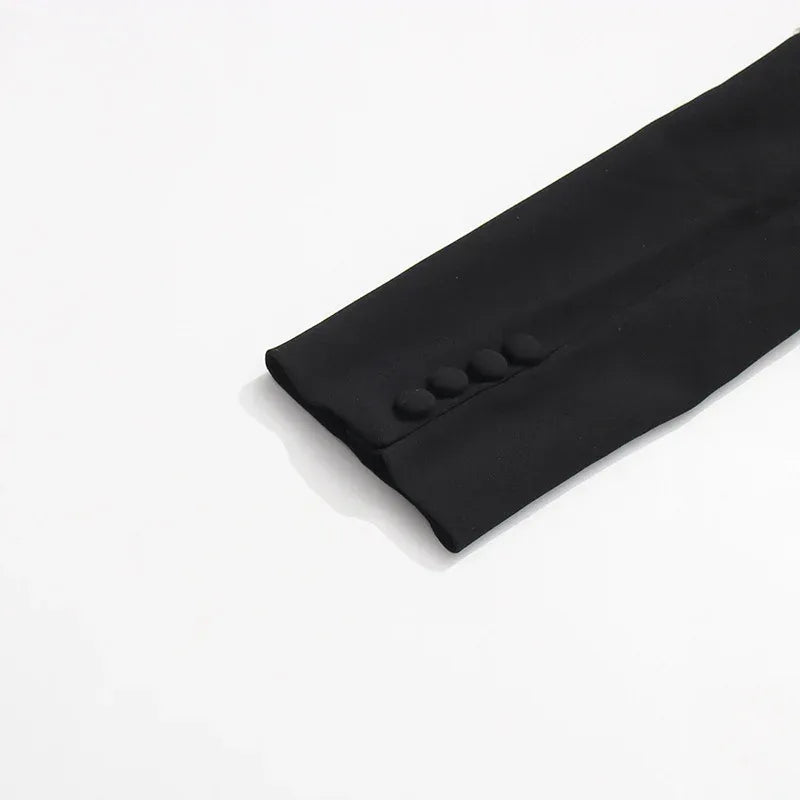 Women’s Black Suit Two-Piece Set – Rhinestone Blazer & High-Waist Straight Leg Pantsuit - Styeenigma