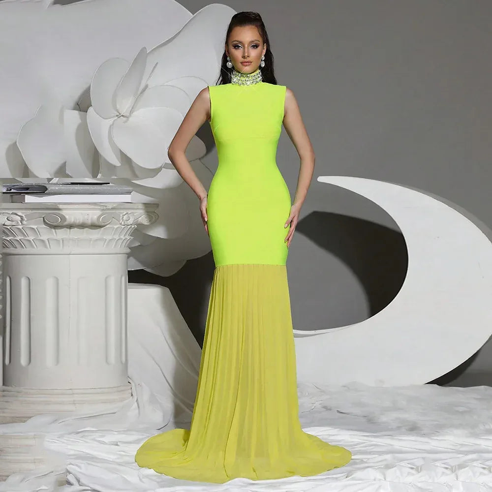 Diamond High Neck Bandage & Tulle Evening Gown Mermaid Formal Events - Styeenigma