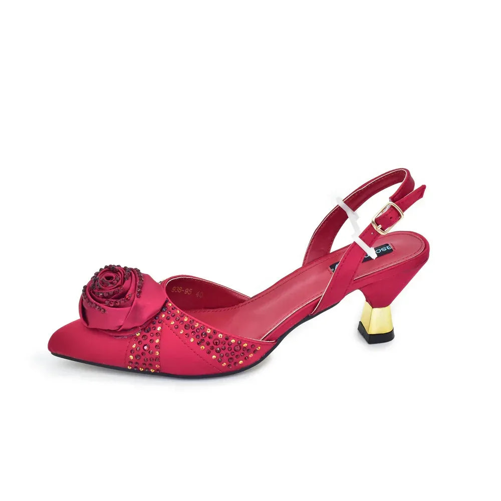 3D Floral Appliqué Mid-Heel Pumps & Evening Bag Set - Styeenigma