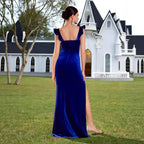 Velvet Prom Dress with High Slit – Elegant Long Evening Gown for Formal Events - Styeenigma