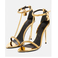 Gold Chain Stiletto Heels for Women – Metallic Sandals with Ankle Strap & Tassel Charm - Styeenigma