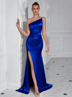 Single Shoulder Spaghetti Strap Mermaid Evening Gown with Slit - Styeenigma