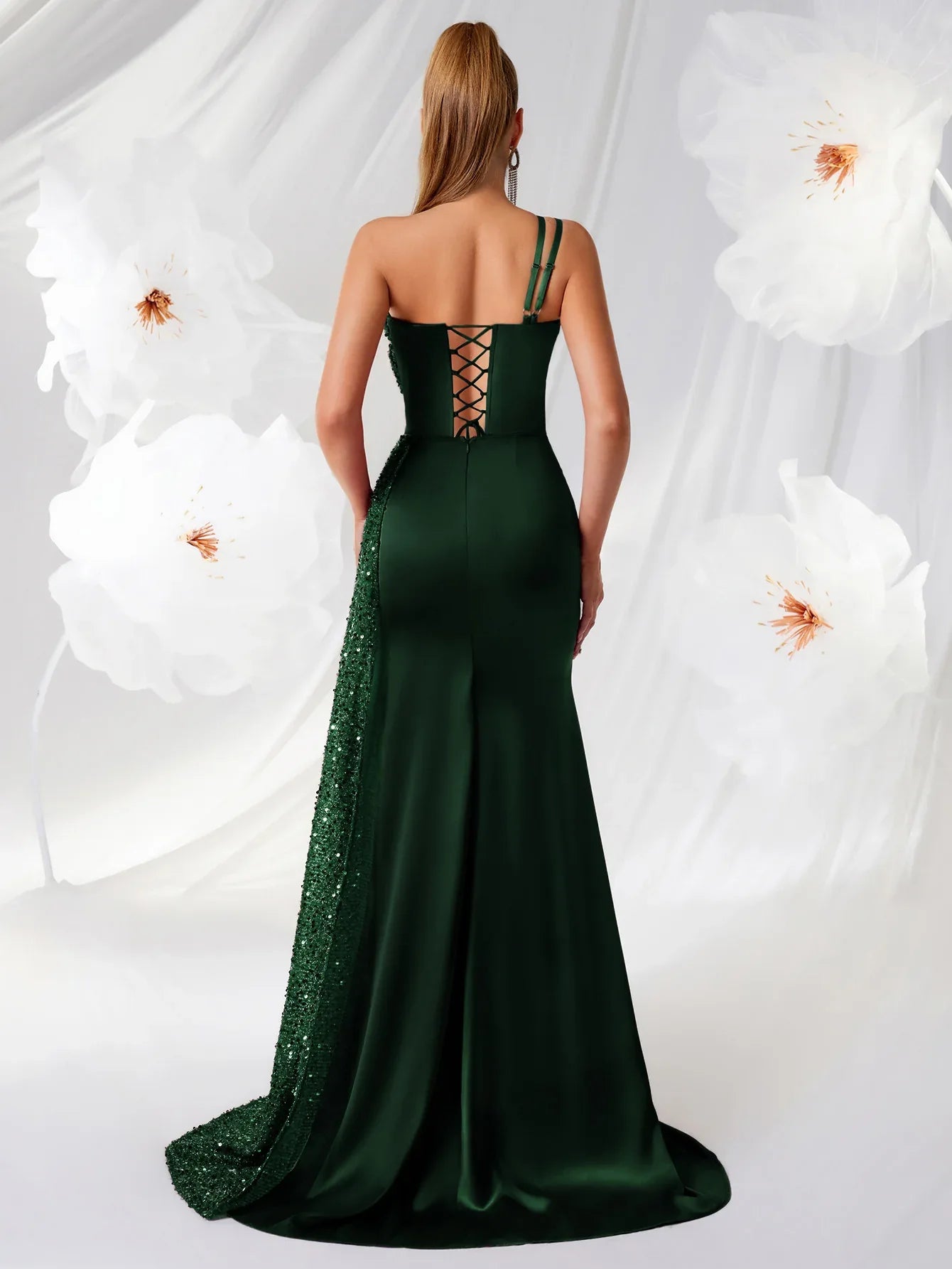 Single Shoulder Sequin Prom Dress with High Slit – Long Evening Gown - Styeenigma