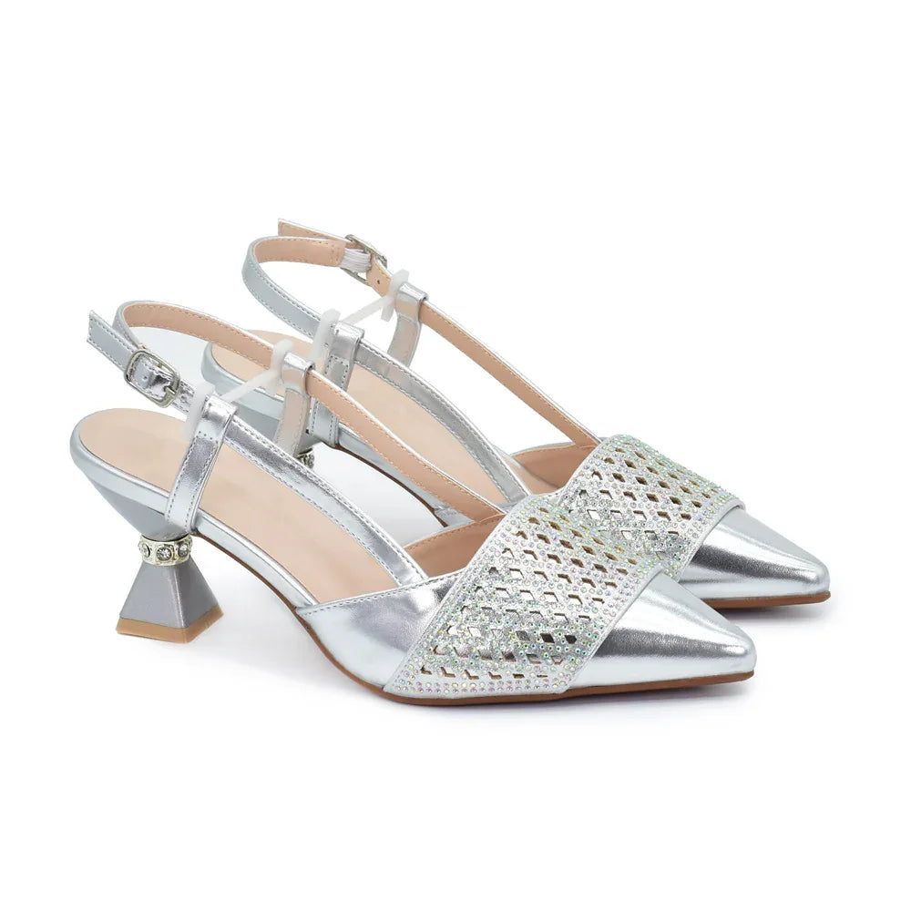 Pointed Toe Rhinestone Stiletto Sandals & Bag Bridal Set - Styeenigma