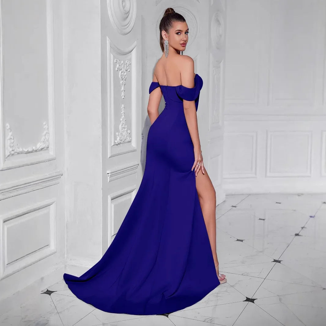 Off-the-Shoulder Mermaid Long Prom Dress with High Slit - Styeenigma