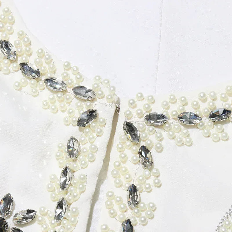 Embroidered Two-Piece Set – Rhinestone Detailing Sleeveless Dress & Jacket - Styeenigma