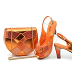 Peep Toe Rhinestone High Heel Sandals & Matching Bag Evening Set - Styeenigma