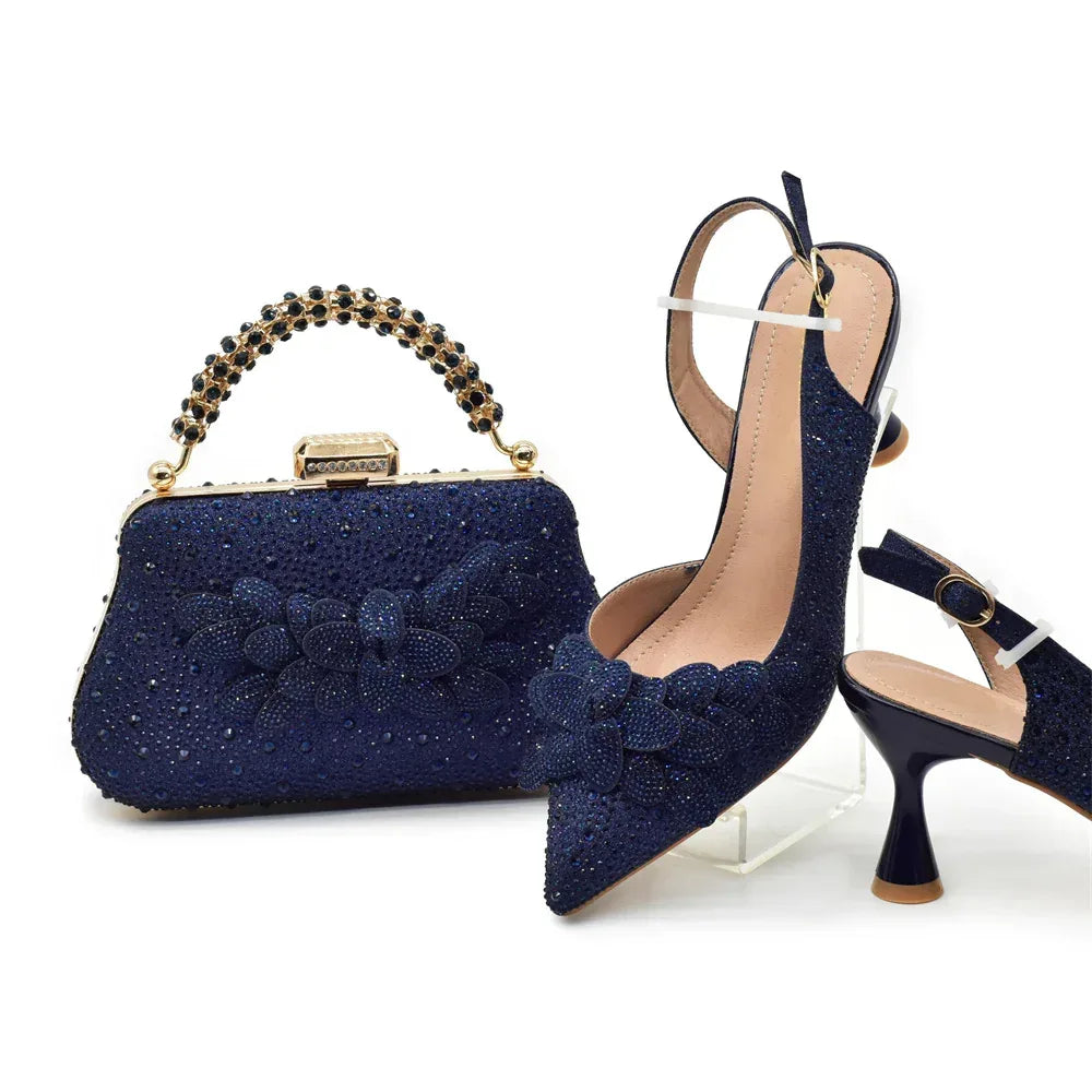 Leaf Appliqué Party Shoes & Matching Bag with Stiletto Heel - Styeenigma
