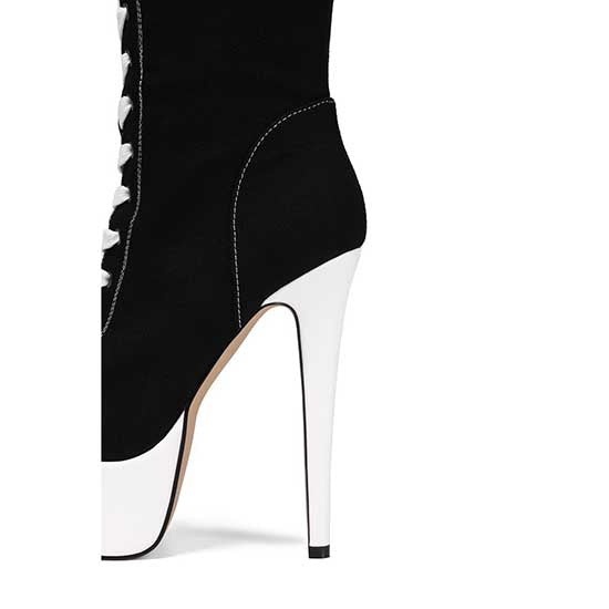 Women’s Black White Knee High Platform Stiletto Sneaker Boots Lace Up High Heel Boots
