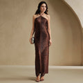 Sleeveless Halter Fringe Maxi Dress – Women’s Summer Bodycon Evening Gown