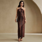 Sleeveless Halter Fringe Maxi Dress – Women’s Summer Bodycon Evening Gown