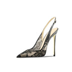 Women's Pointed Toe Lace Mesh Peep Toe High Heel Sandals - Styeenigma
