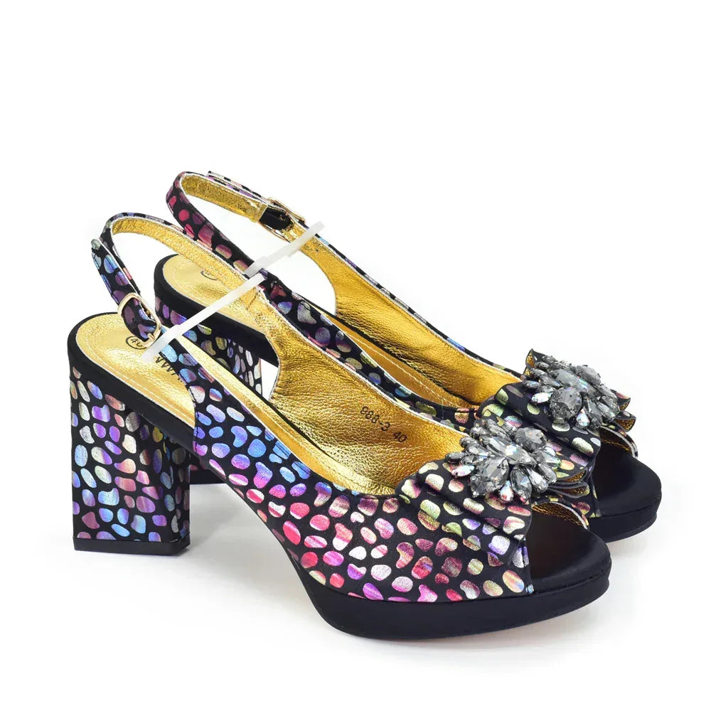 Diamond Peep Toe Chunky Heel Shoes & Evening Bag Set - Styeenigma