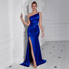 Single Shoulder Spaghetti Strap Mermaid Evening Gown with Slit - Styeenigma