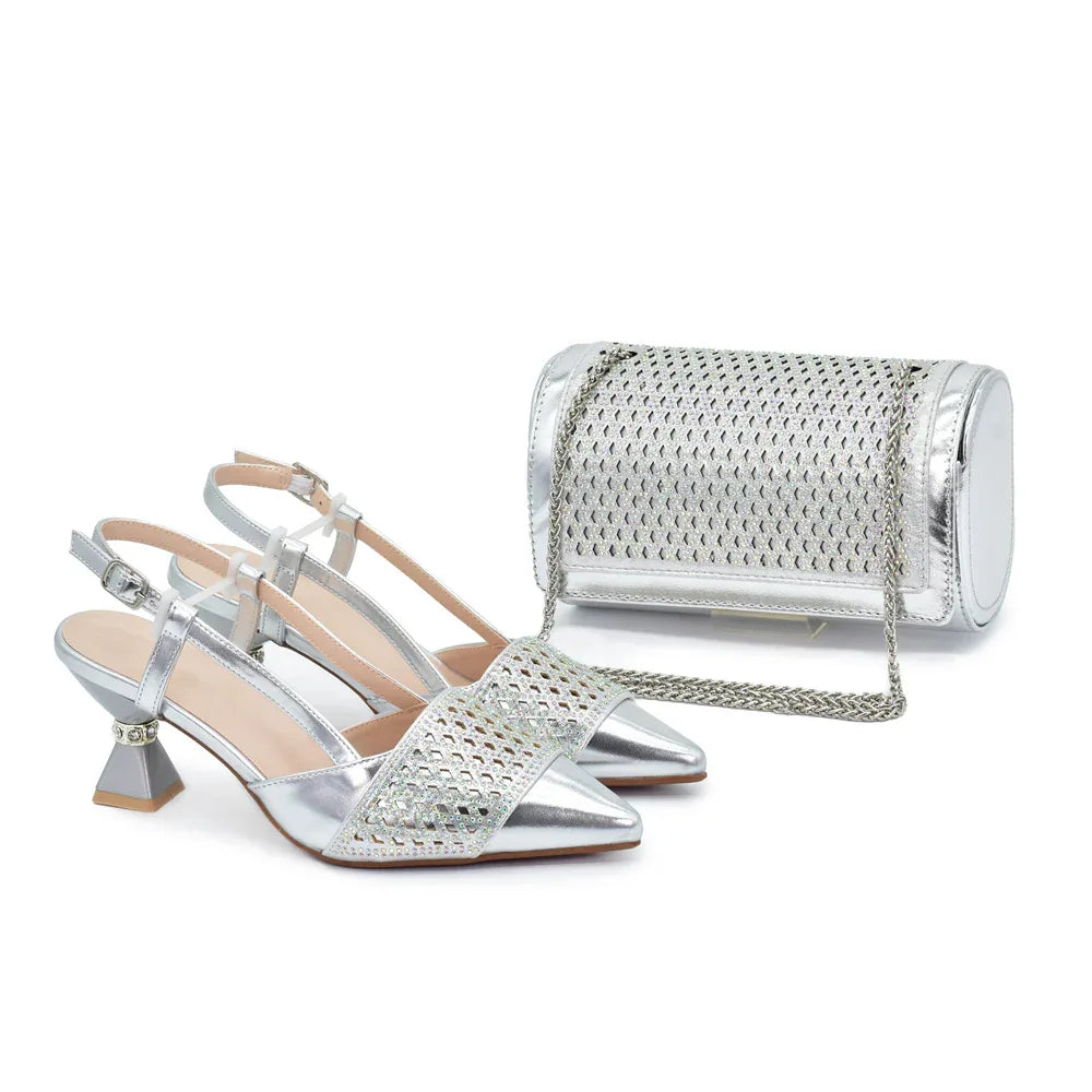 Pointed Toe Rhinestone Stiletto Sandals & Bag Bridal Set - Styeenigma