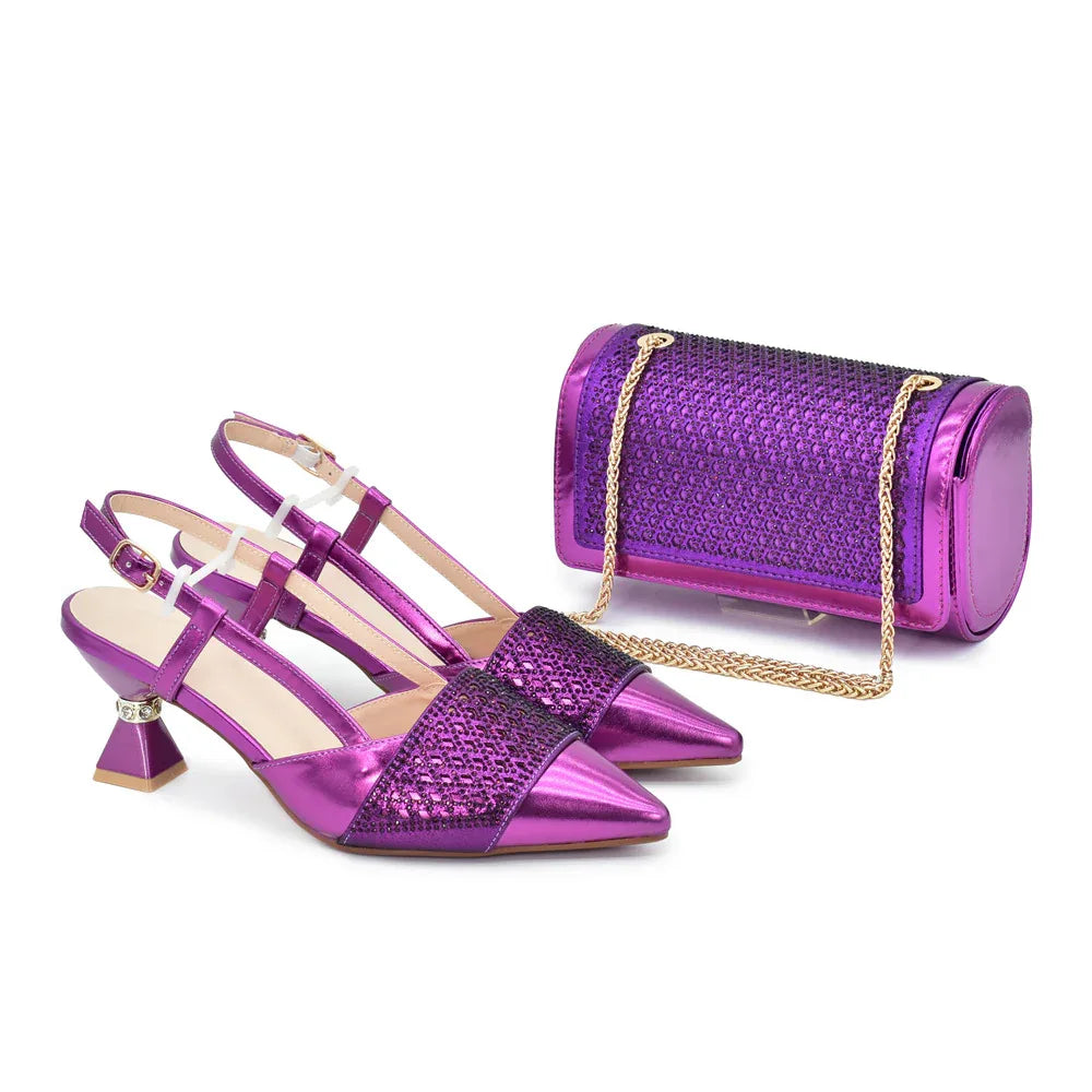 Pointed Toe Rhinestone Stiletto Sandals & Bag Bridal Set - Styeenigma
