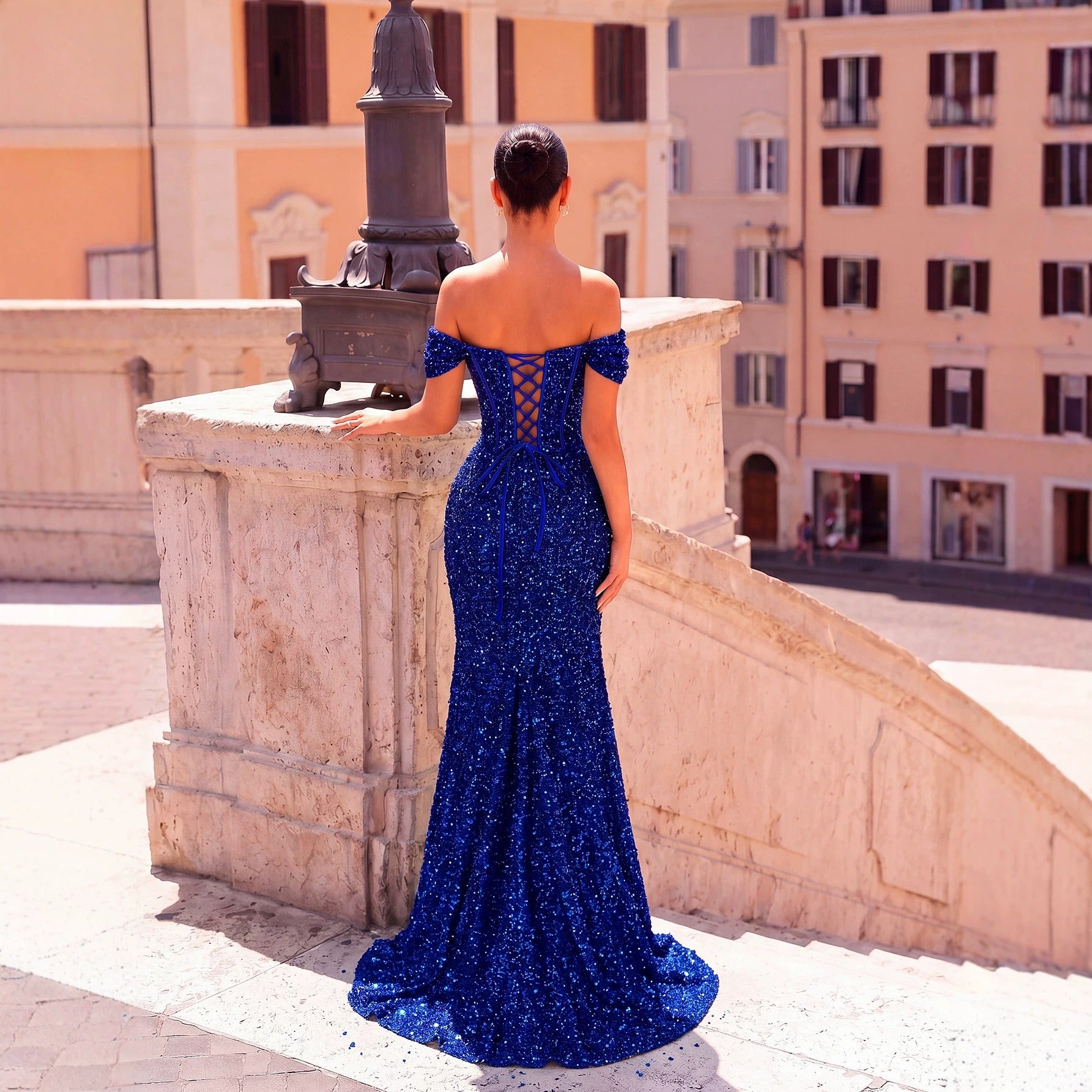 Off-Shoulder Sequin Gown | High Slit Evening Dress | Sparkling Formal Maxi Dress for Party, Prom & Wedding Guest