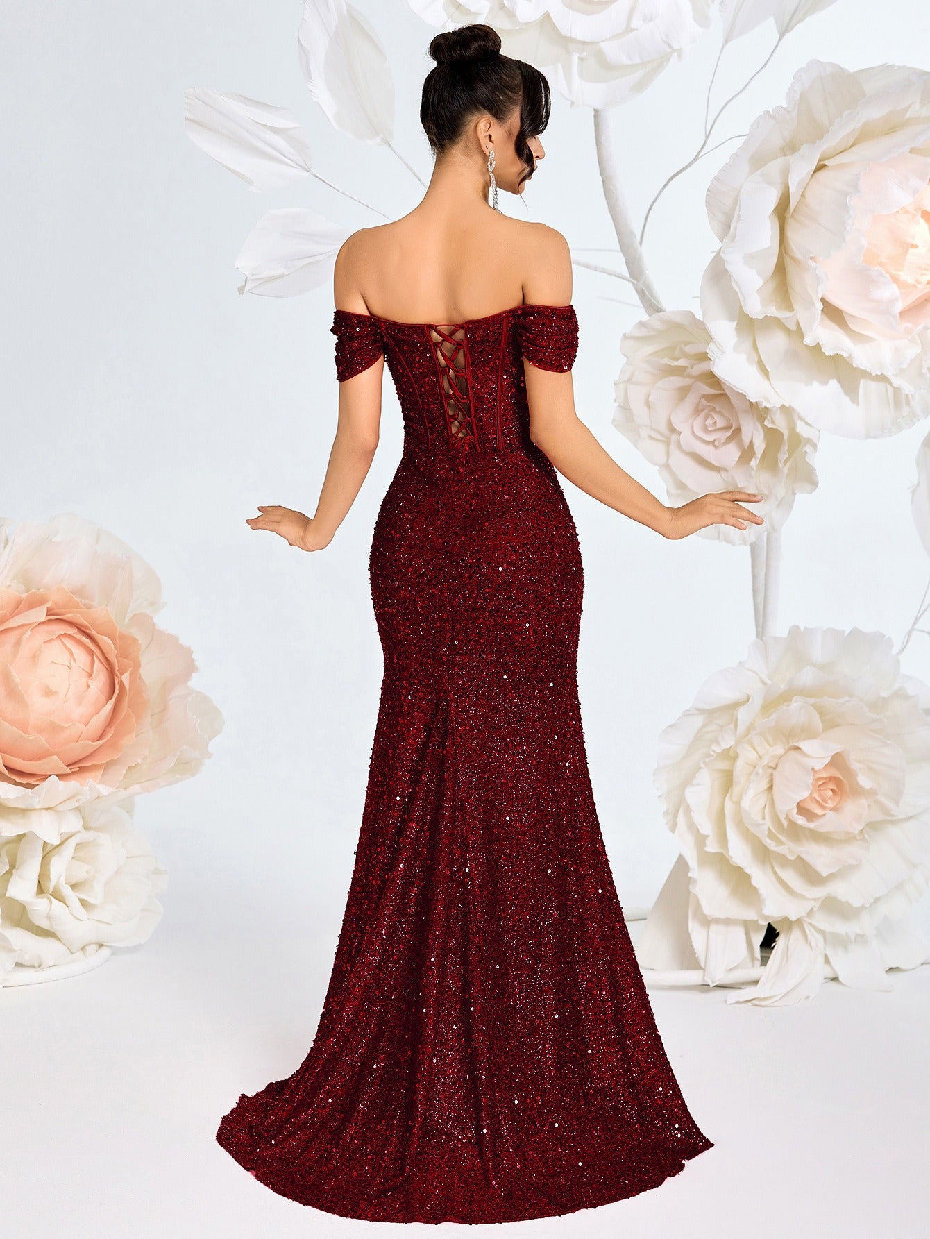 Off-Shoulder Sequin Gown | High Slit Evening Dress | Sparkling Formal Maxi Dress for Party, Prom & Wedding Guest
