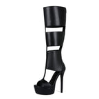Women's Sexy Platform Stiletto Heel Sandals - Open Toe Cut Out Gladiator Knee High Boots - Styeenigma