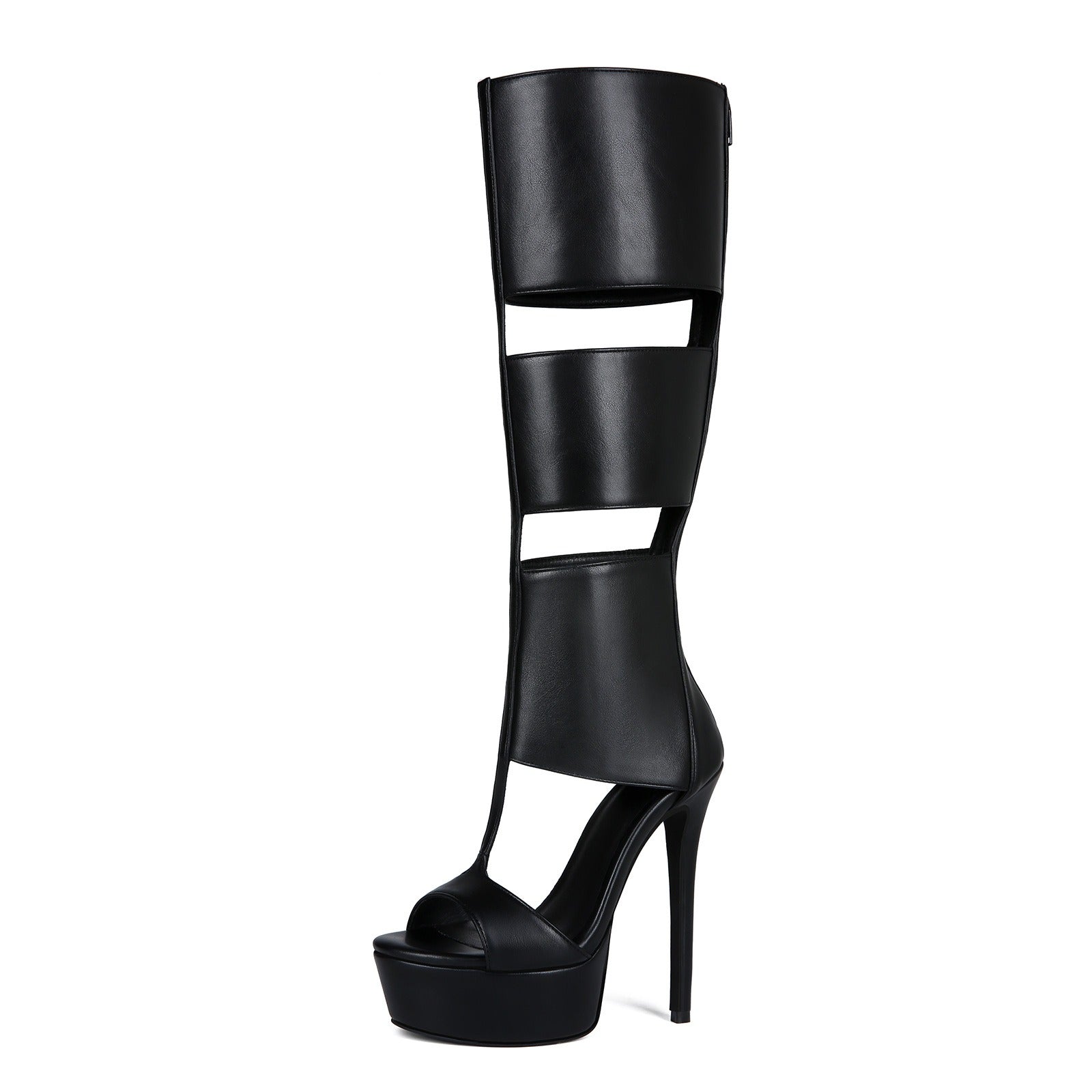 Women's Sexy Platform Stiletto Heel Sandals - Open Toe Cut Out Gladiator Knee High Boots - Styeenigma